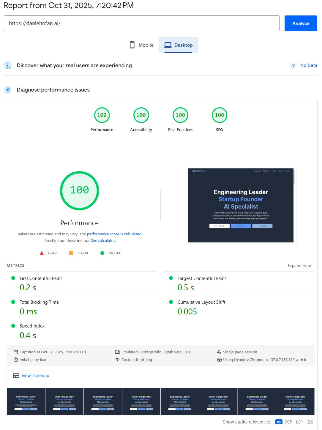 Desktop PageSpeed 100/100/100/100