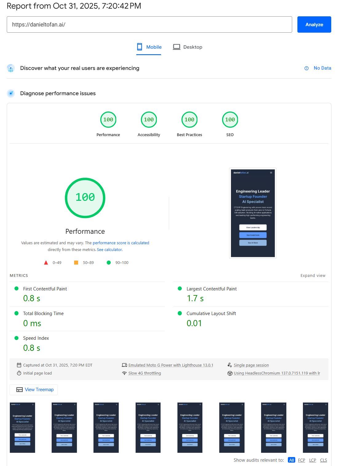 Mobile PageSpeed 100/100/100/100