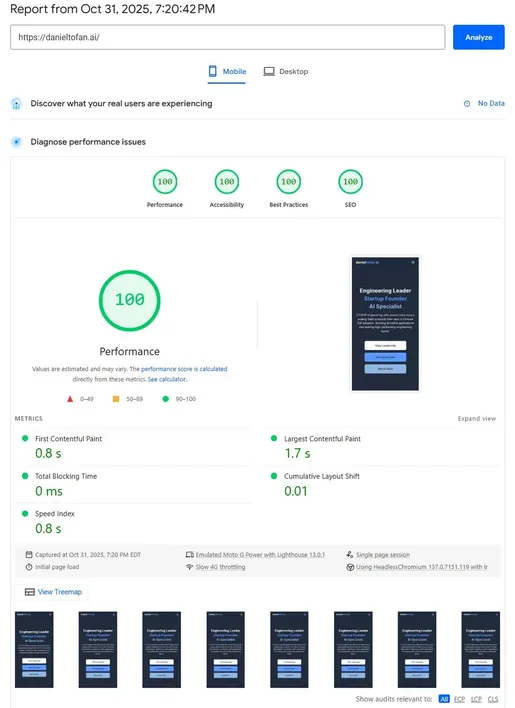 Mobile PageSpeed 100/100/100/100